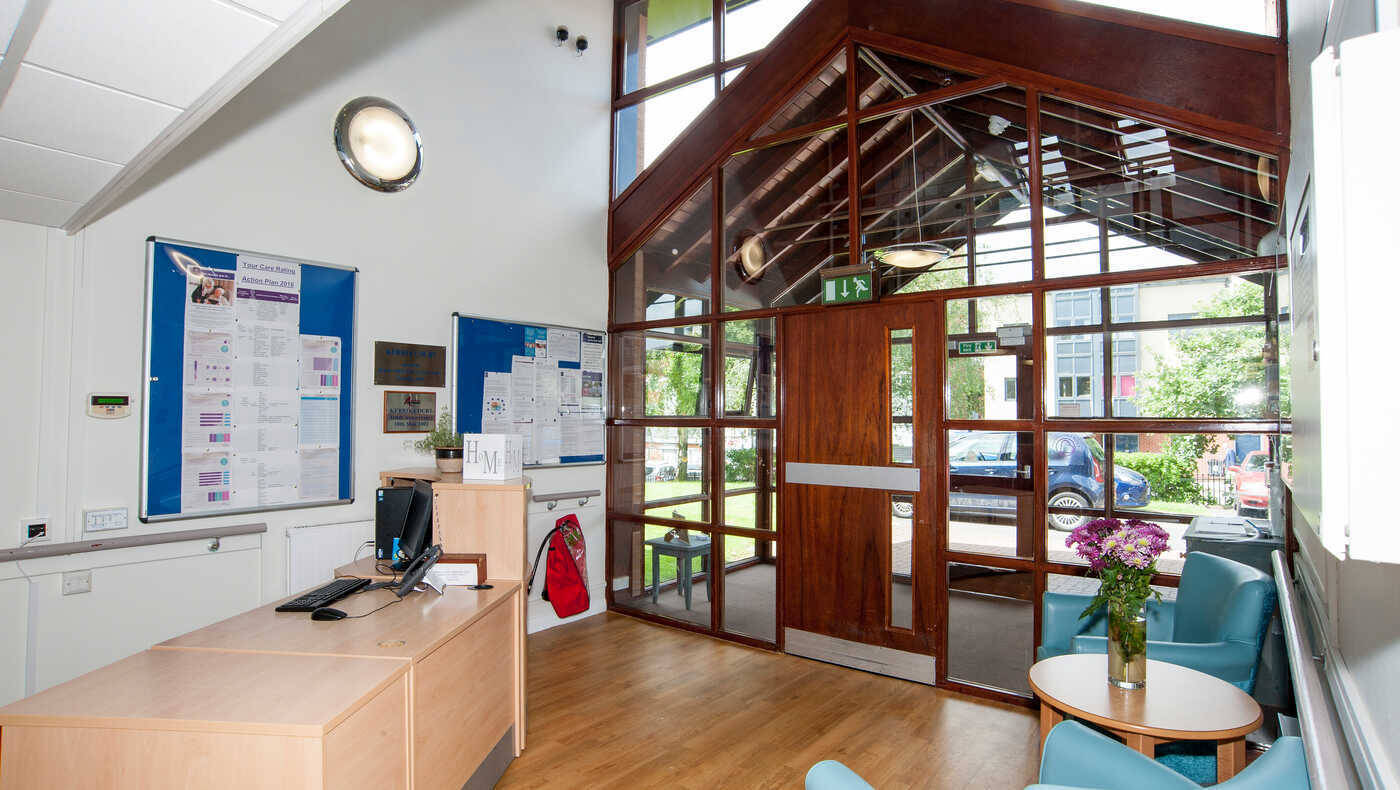 Bright interior of a reception area with seating