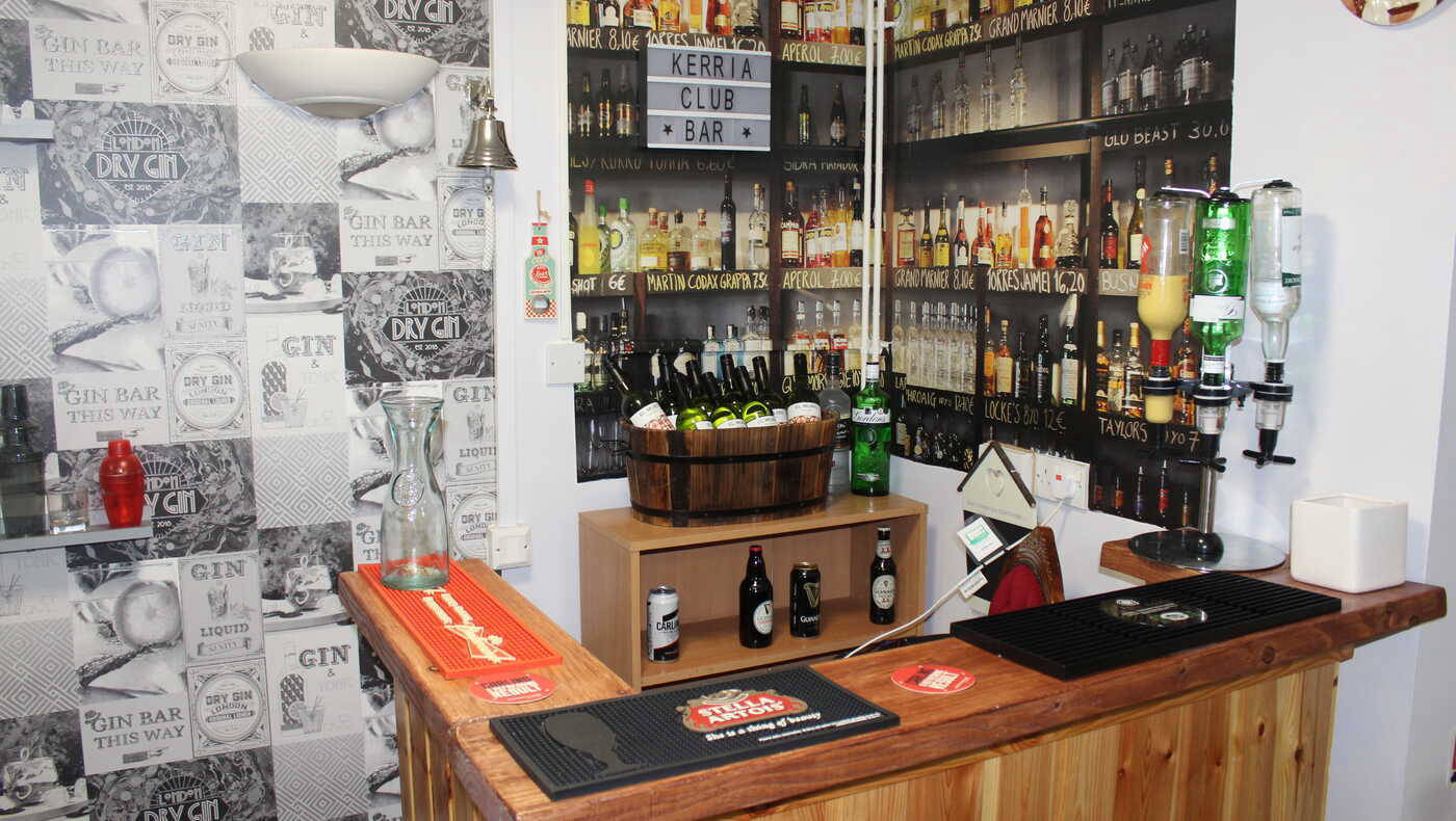 Interior view of a bar area with drinks