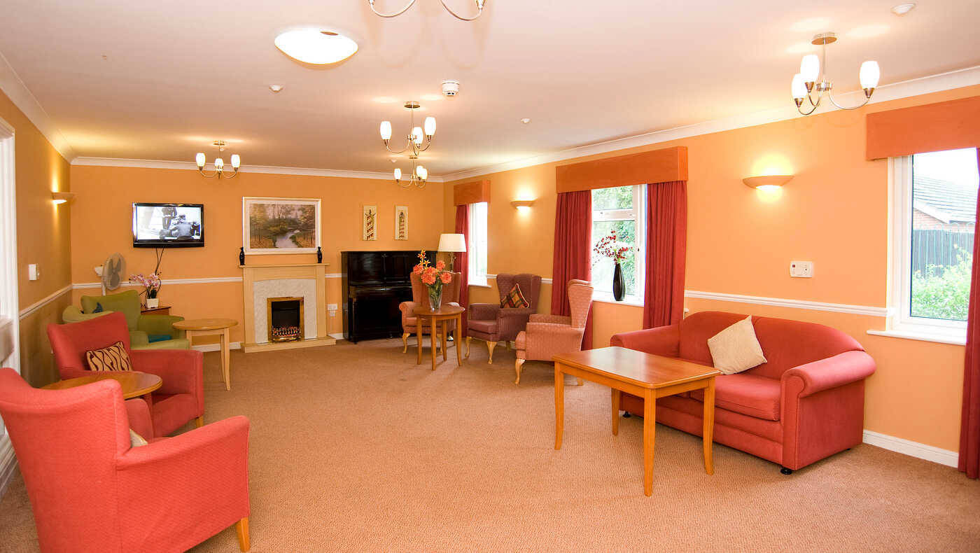 Bright common area with seating and decor