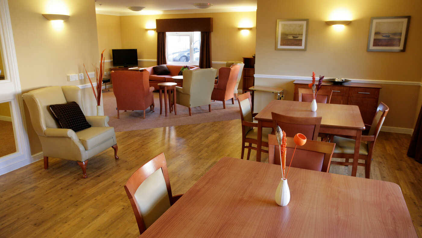 Interior common area with seating and tables