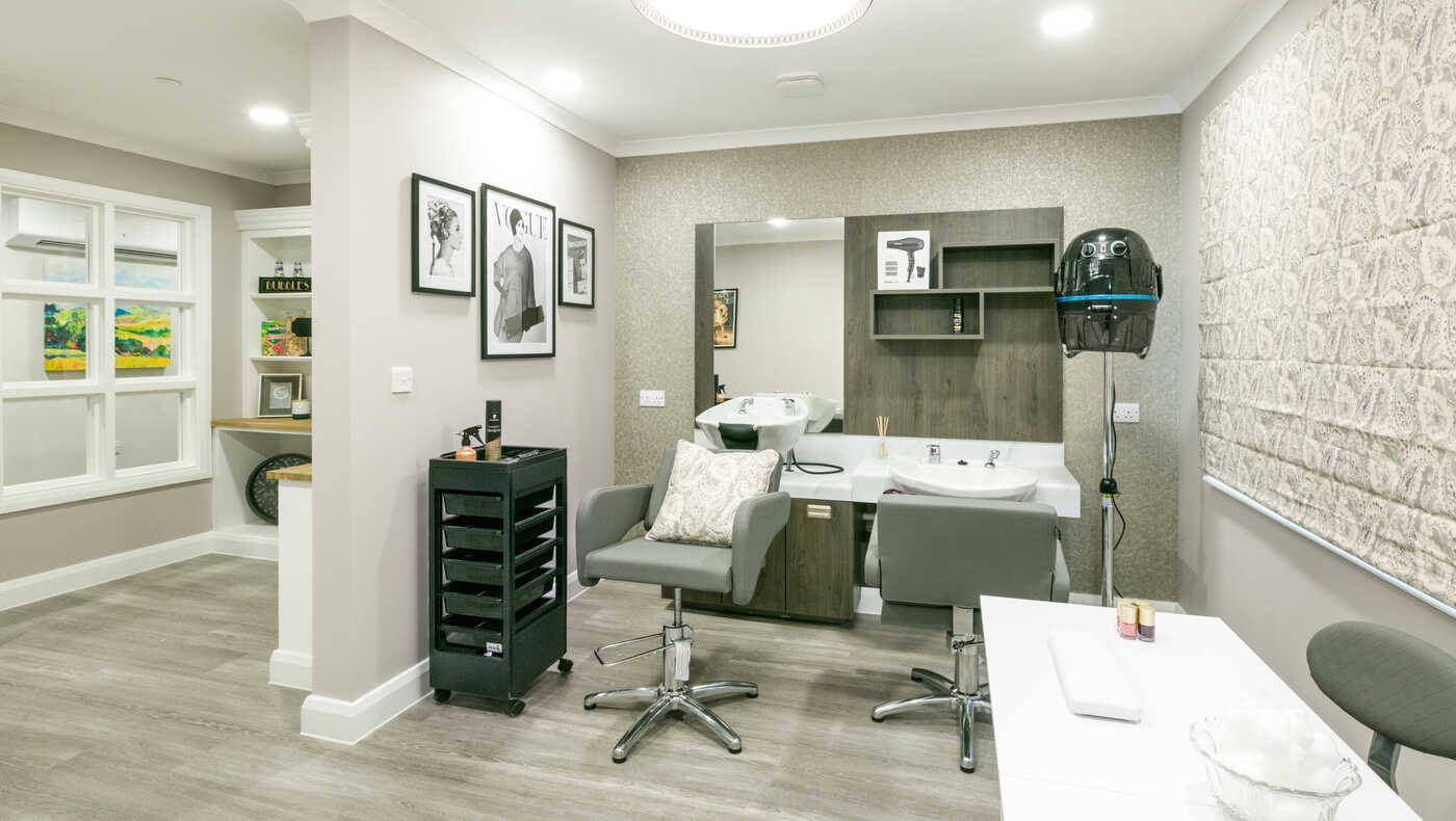 Interior of a beauty salon area in a facility