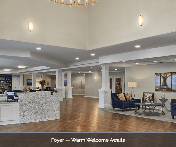 Spacious foyer with inviting seating and decor
