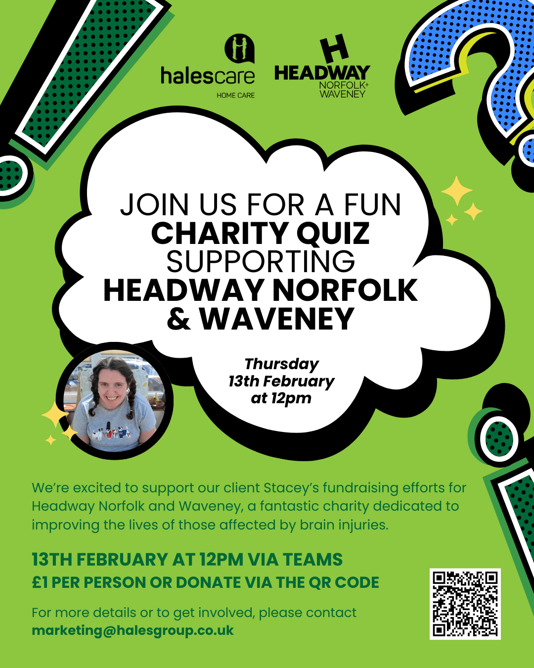 Charity quiz event announcement with participants