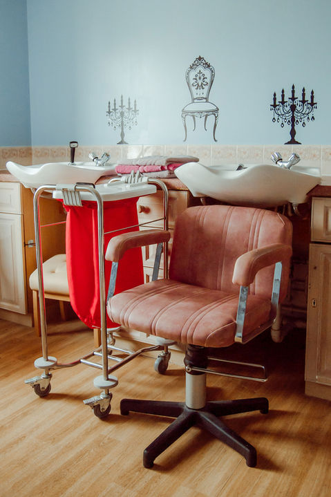 Hair washing station in a salon area