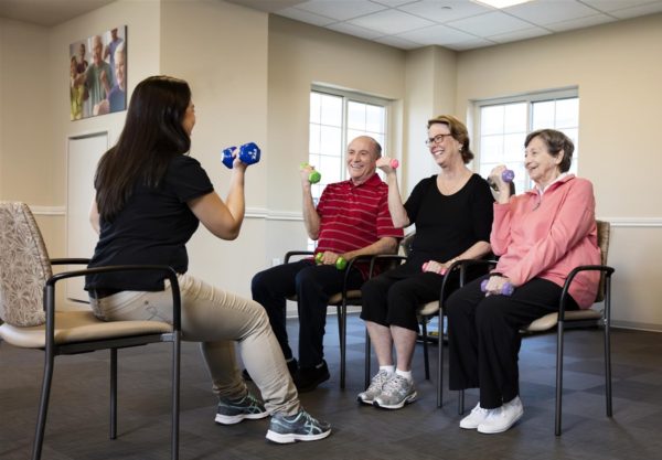 Residents participating in an exercise class