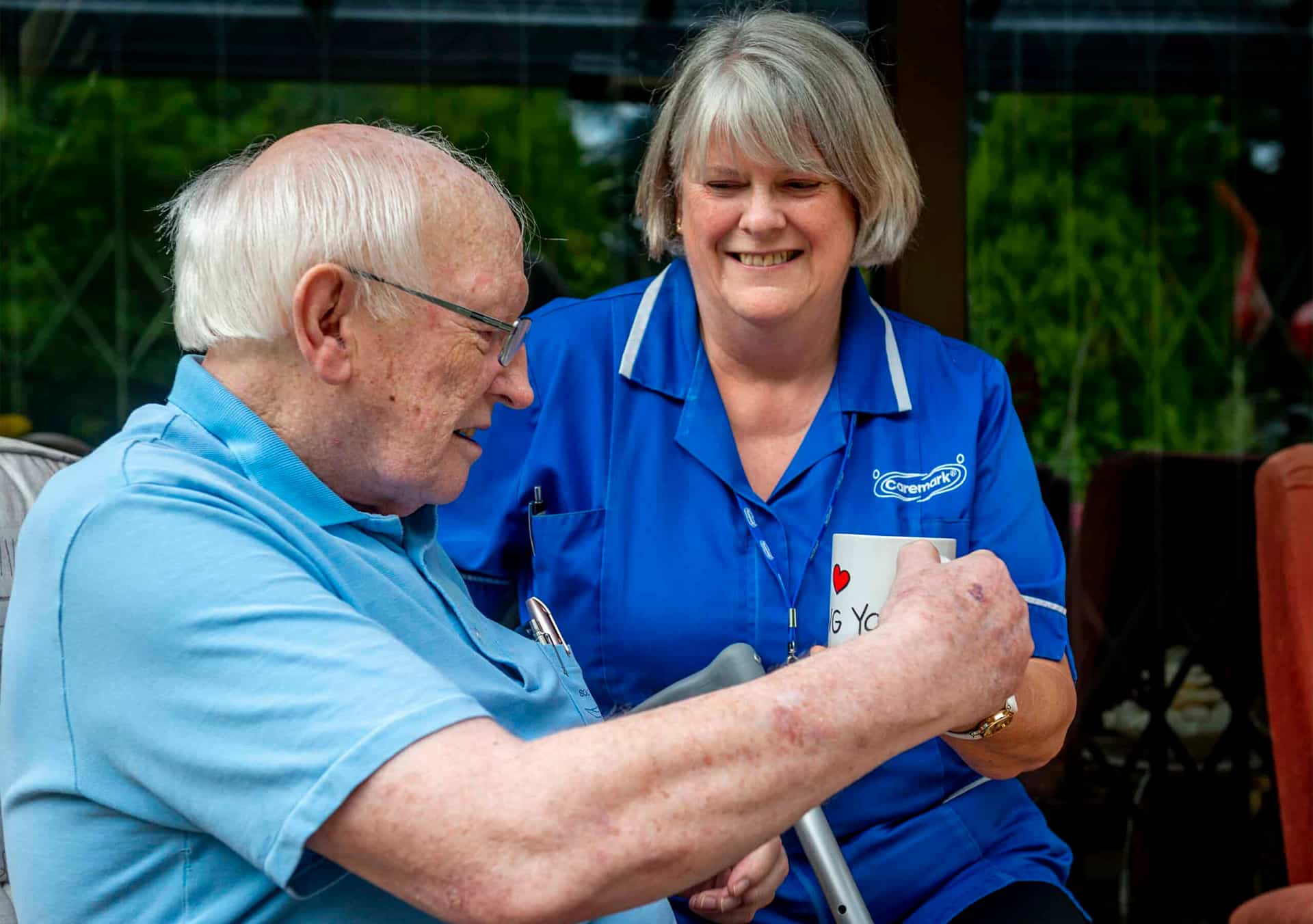 Staff member interacting with a resident.