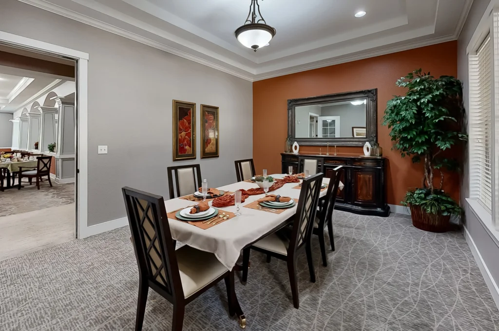 Elegant dining area with a set table