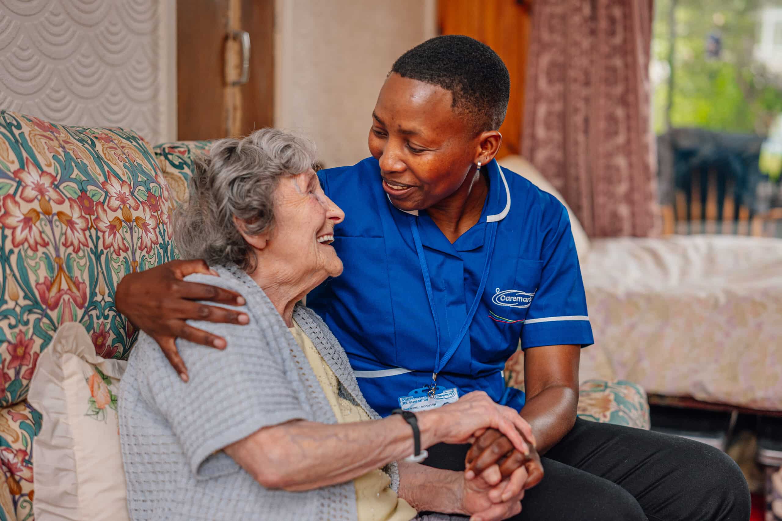 Staff member interacting with a resident