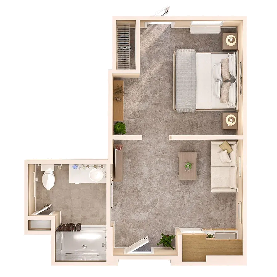 Architectural floor plan of a resident room.