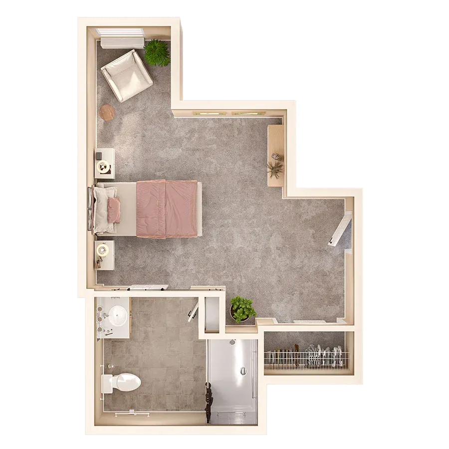 Floor plan of a resident room layout