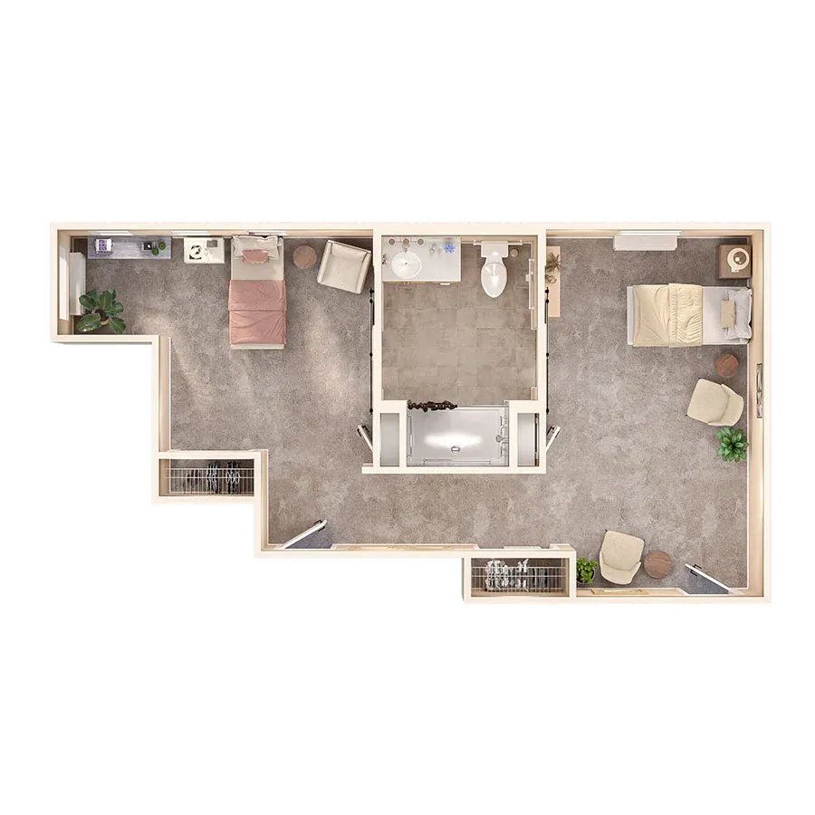 Architectural layout of a resident room.