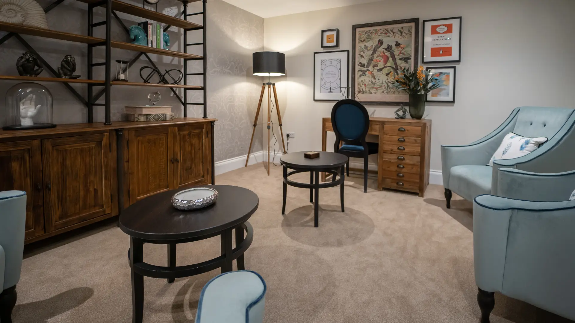 Cozy common area with seating and decor.