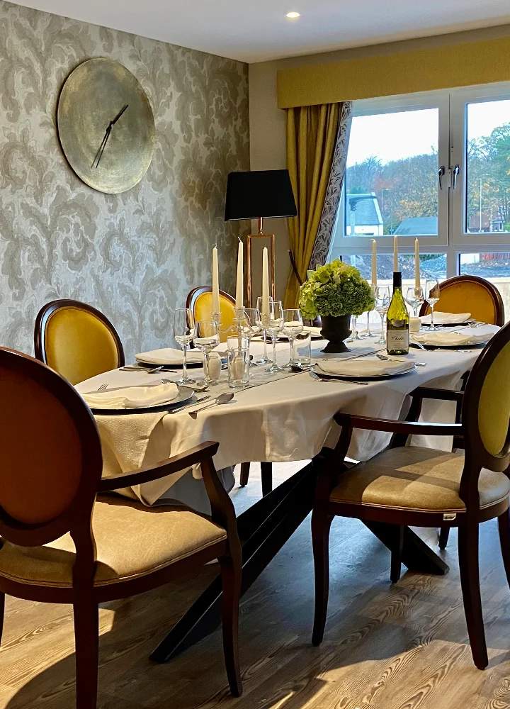 Elegant dining room setup with a large table