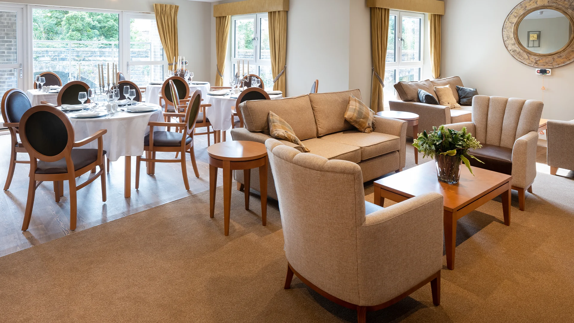 Dining area with seating and tables