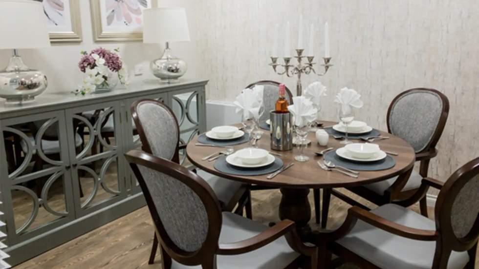 Elegant dining setup in a facility dining room.