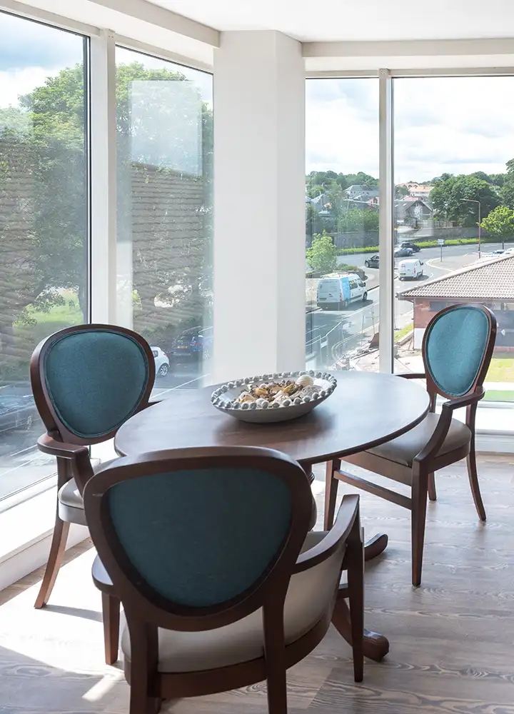 Bright dining space with a view