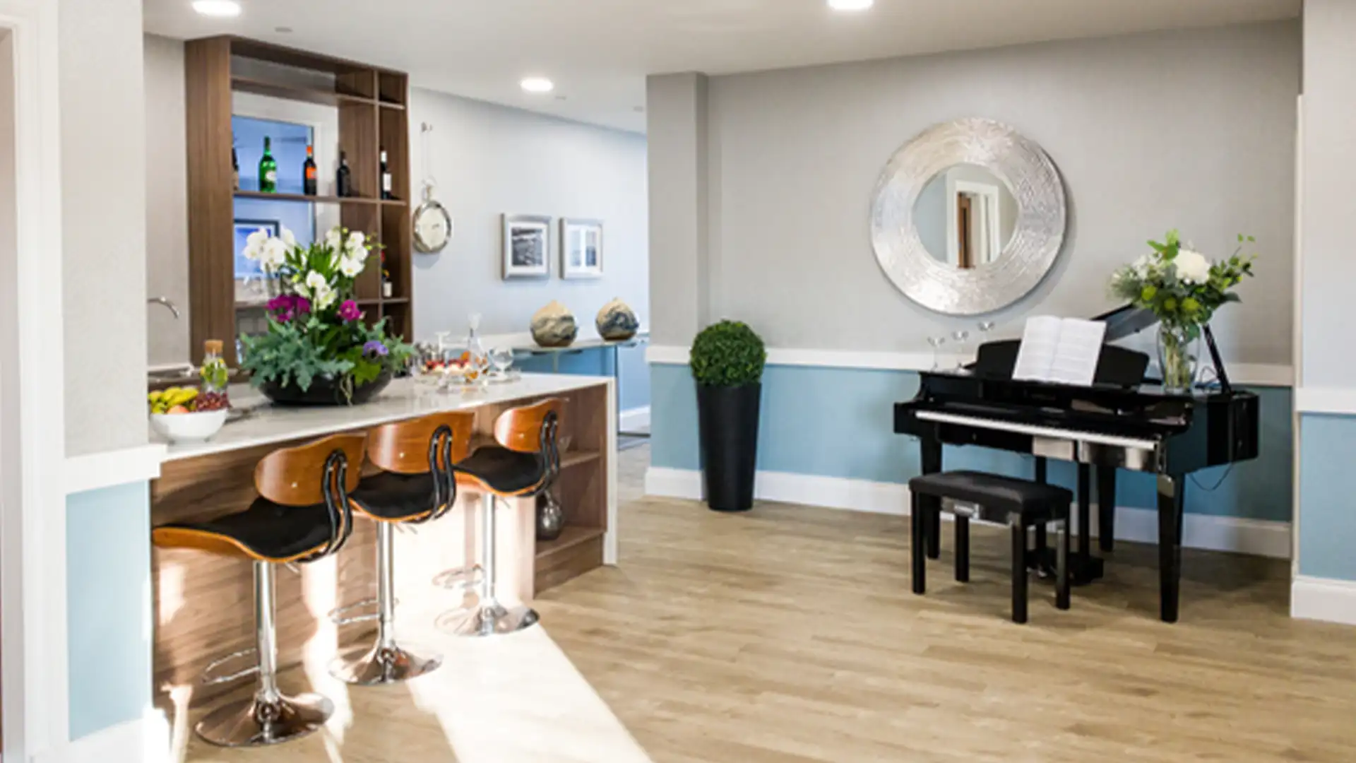 Interior common area with piano and seating