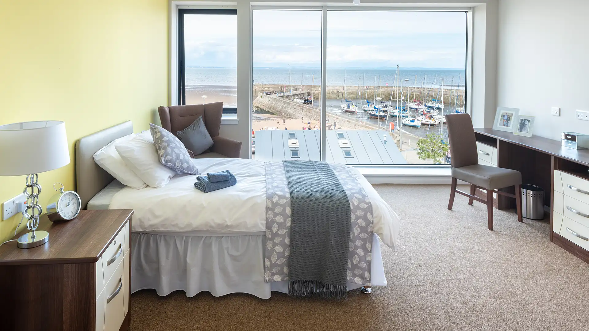 Modern resident room with harbor view