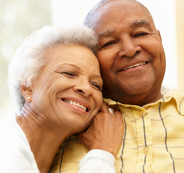 Happy elderly couple smiling together