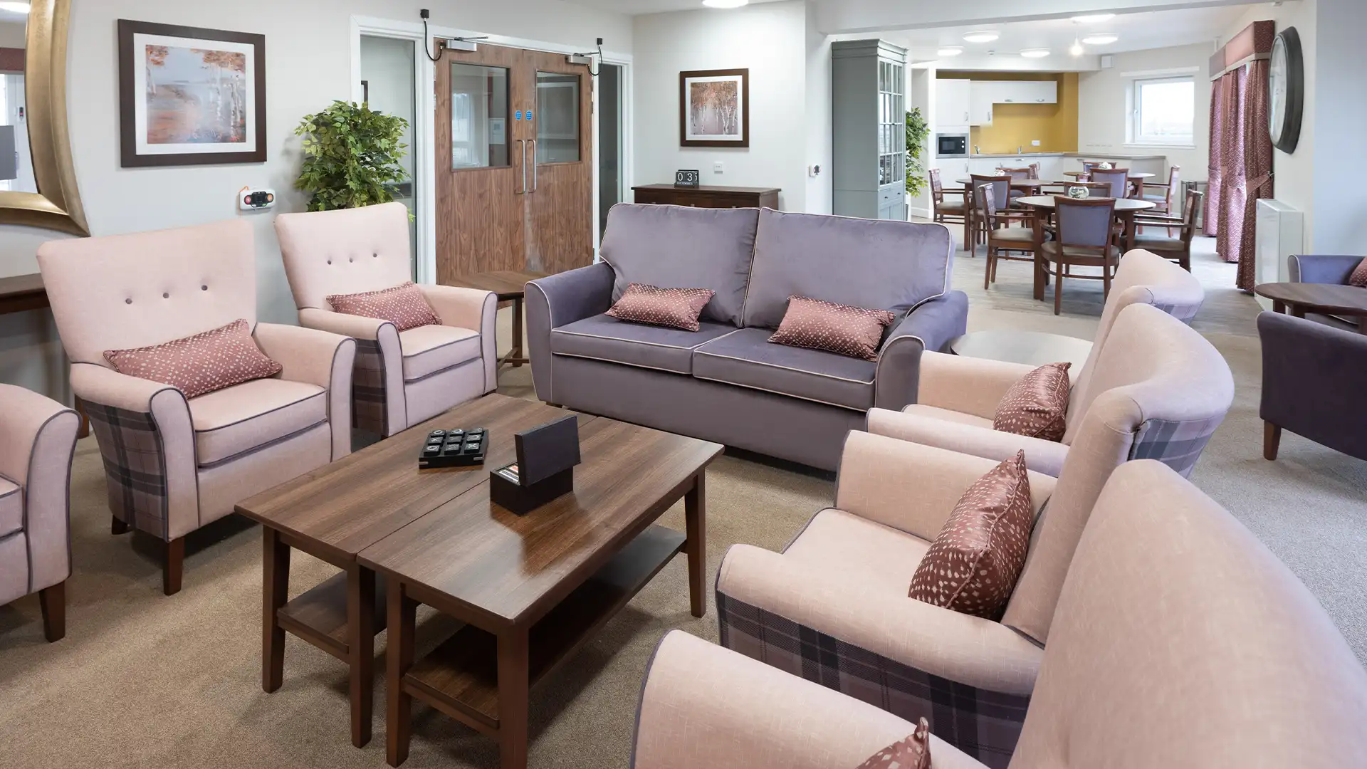 Comfortable common area with seating and decor