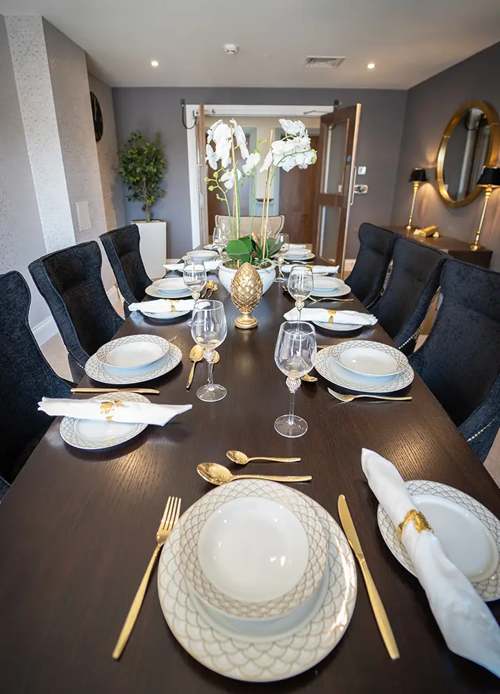 Elegant dining table set for a meal