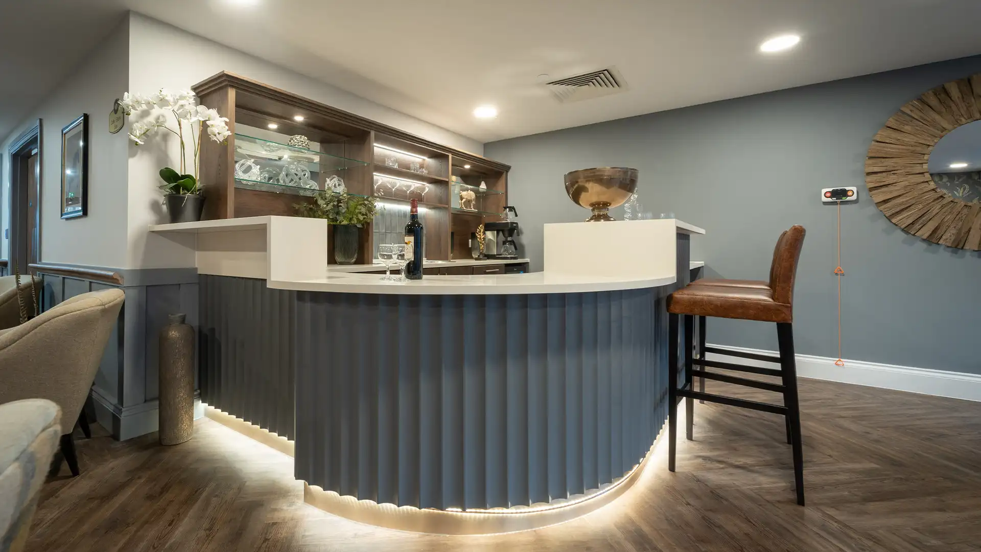 Interior view of a stylish common area bar