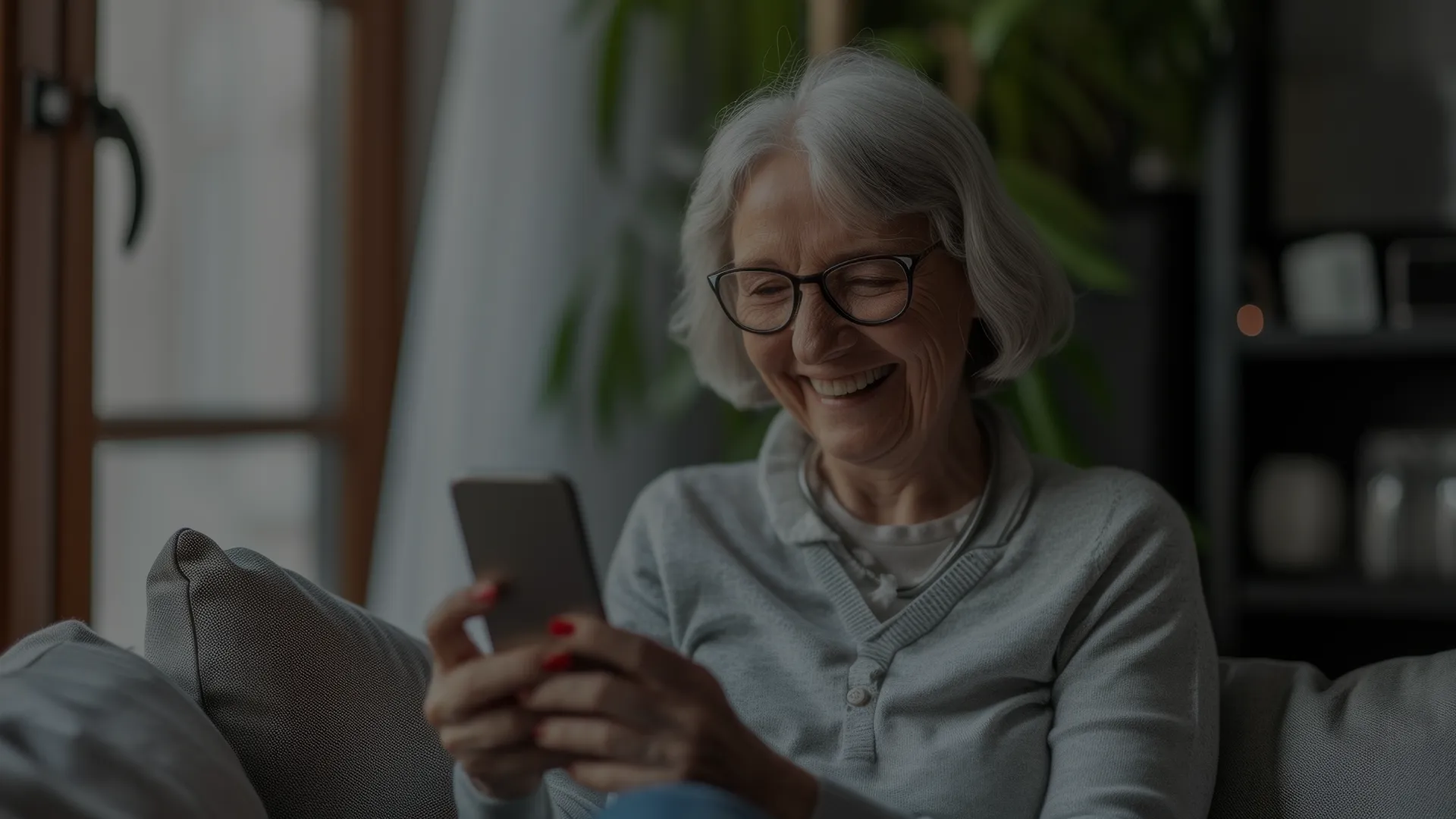 Senior woman using a smartphone with a smile.
