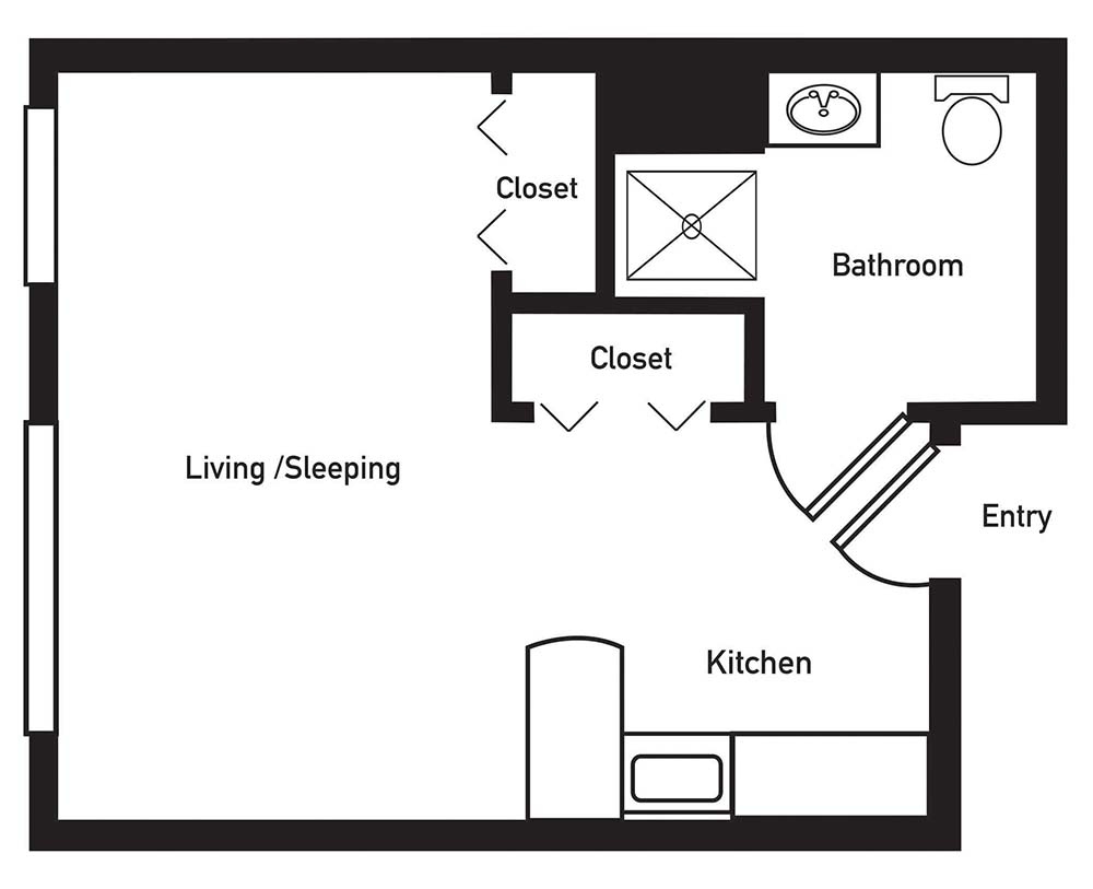 Architectural floor plan of a unit layout.