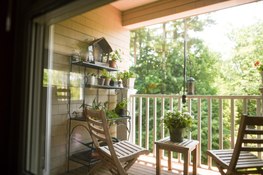 Balcony with plants and seating