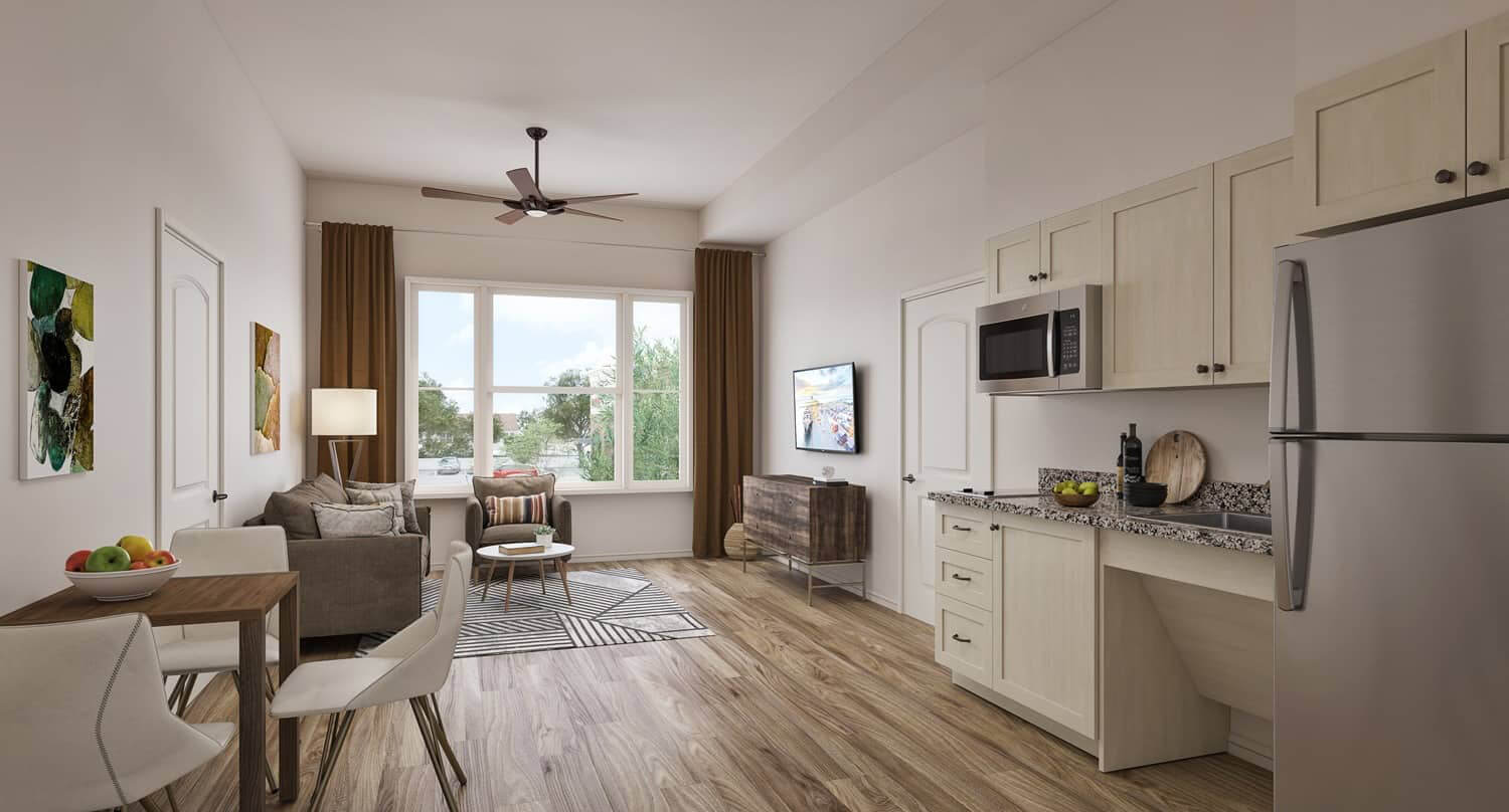 Stylish interior of a resident unit with modern furnishings.