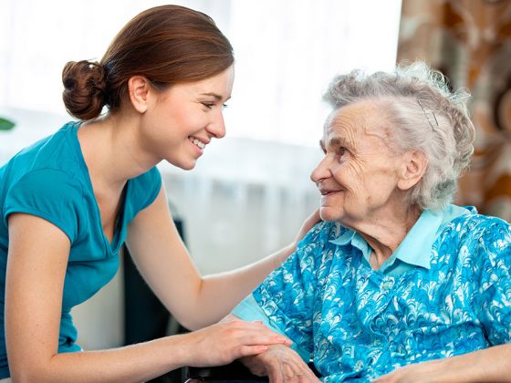 Caregiver interacting with a resident