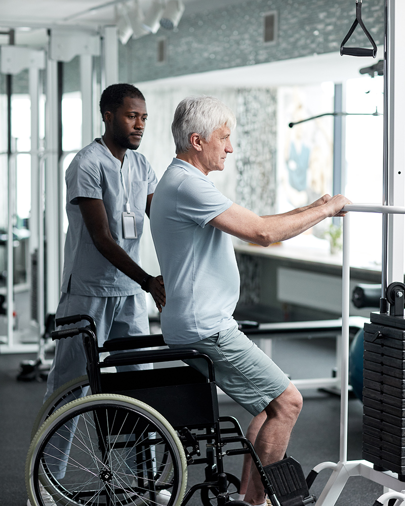 Fitness session with resident using wheelchair