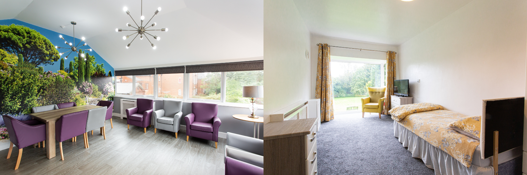 Common area with dining space and large windows