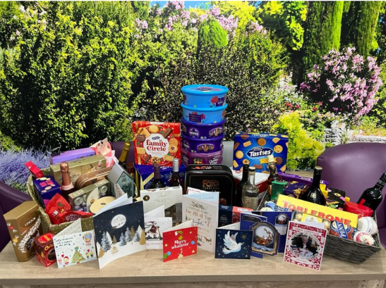 A festive display of gifts and treats.