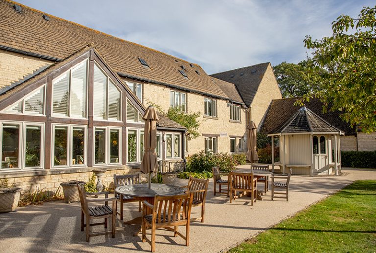 Outdoor seating area at the care home