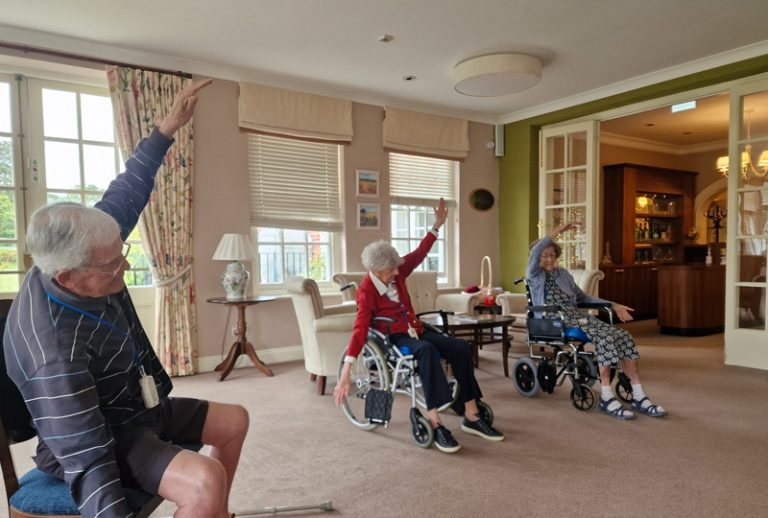 Residents participating in a seated exercise activity