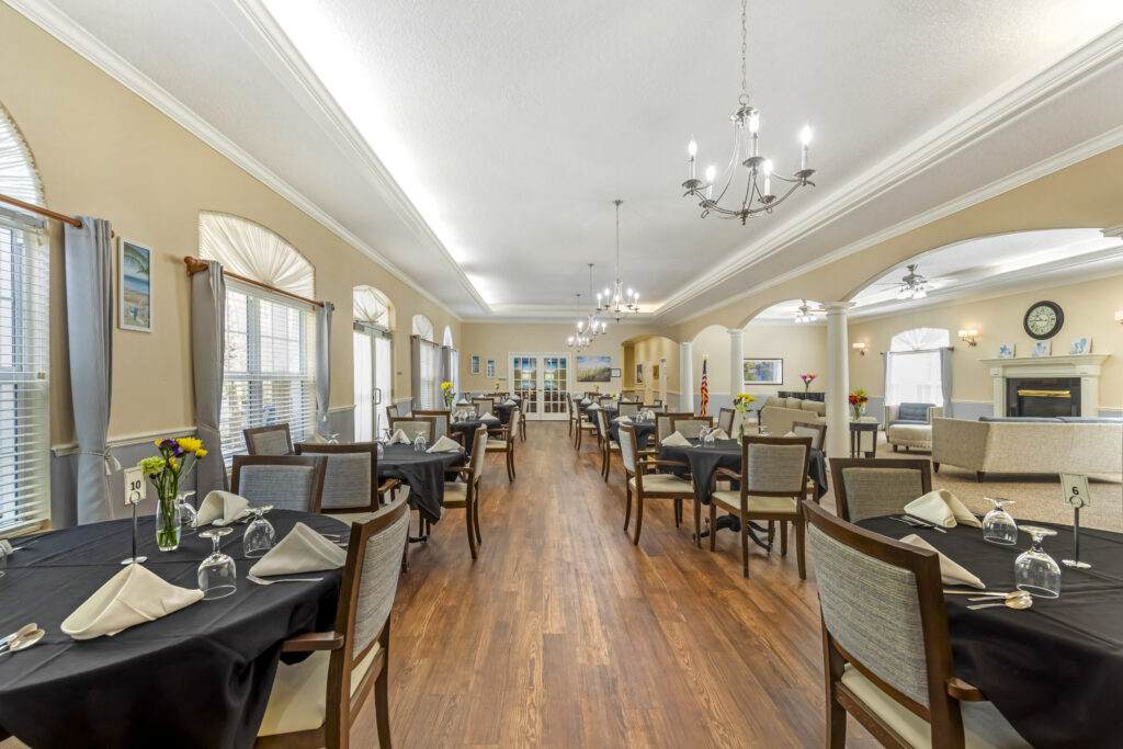 Dining room setup with tables and decor