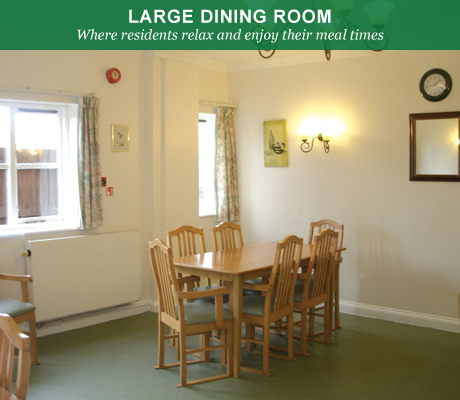Dining room with wooden tables and chairs