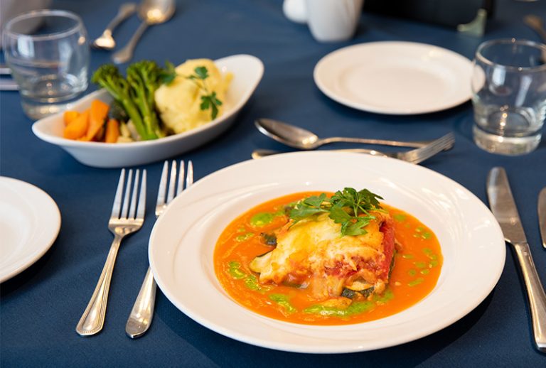A gourmet meal served on a dining table
