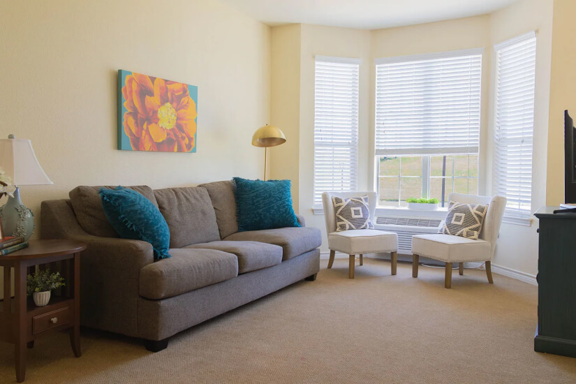 Cozy sitting area with colorful decor