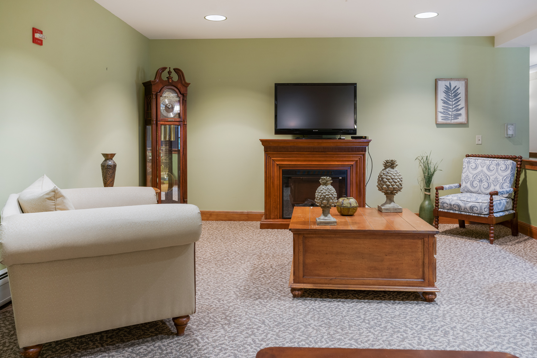 Cozy common area with seating and decorations