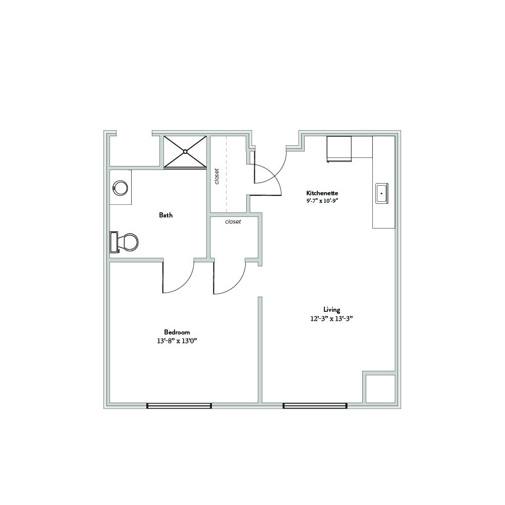 Architectural floor plan of a resident unit