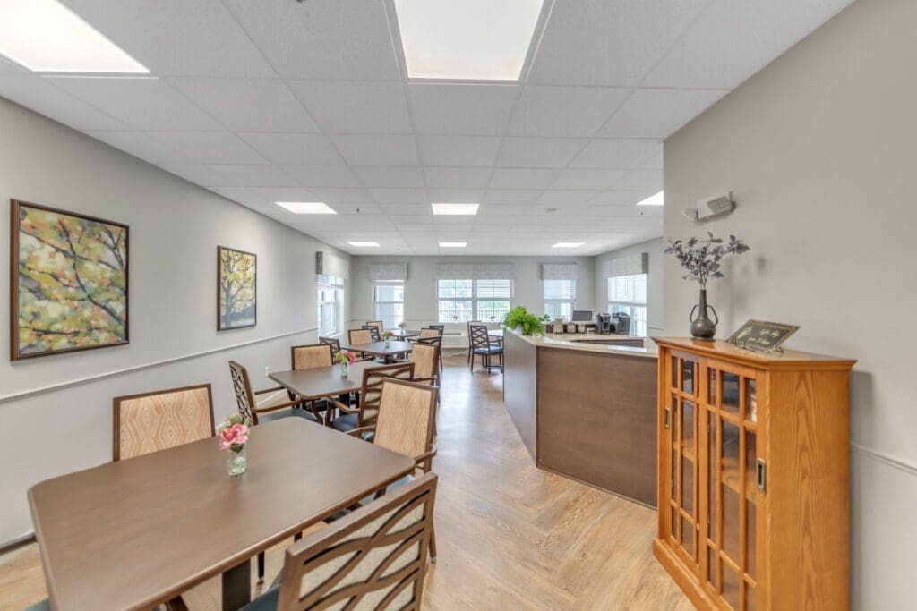 Interior view of a common area with seating and decor