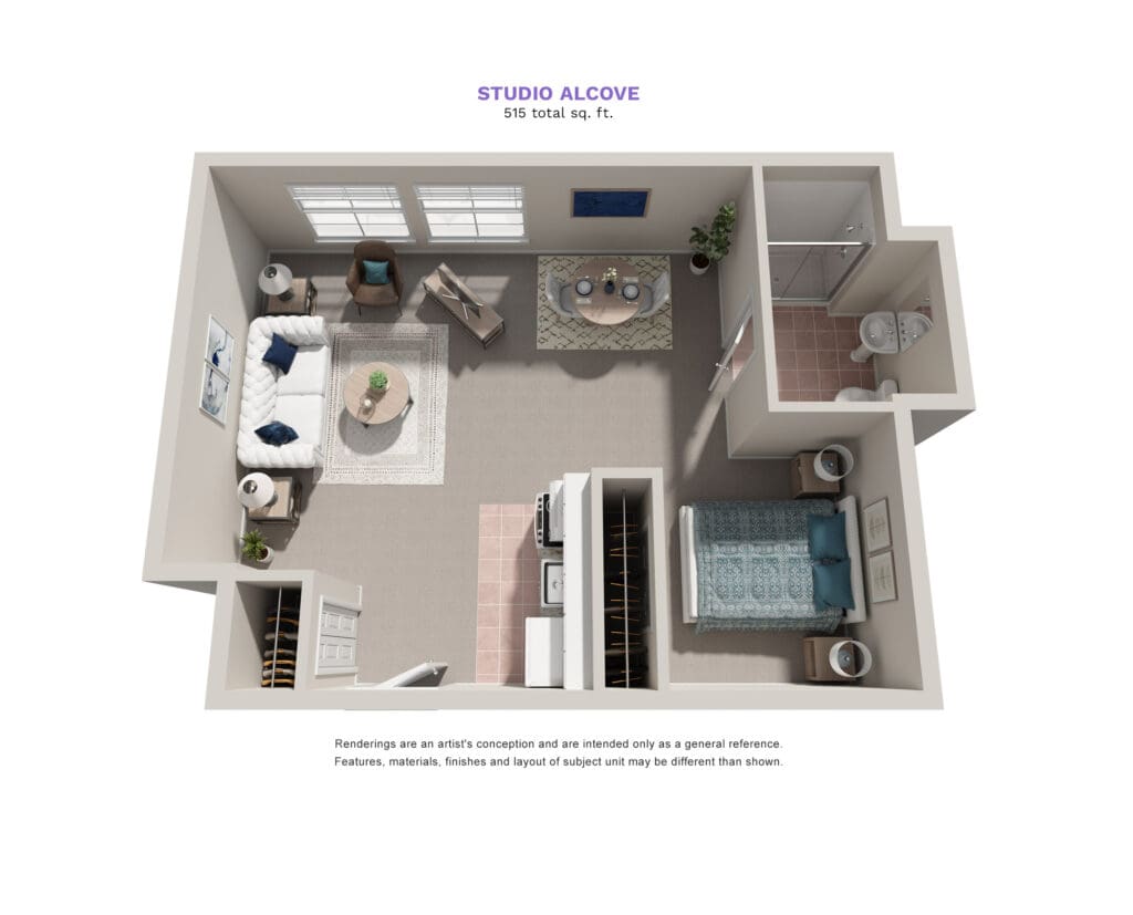 Architectural floor plan of a studio alcove