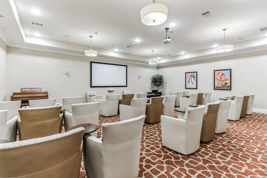 Interior view of a common area with seating