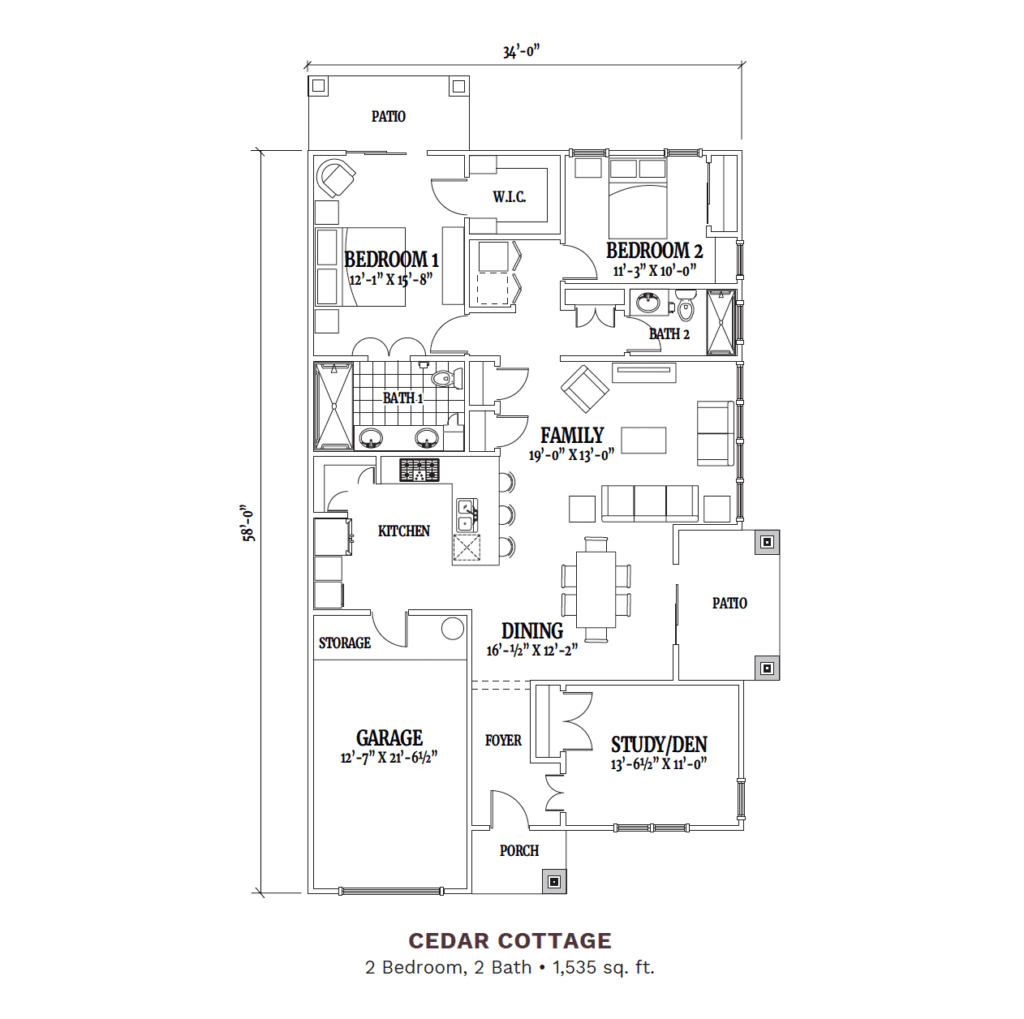 Architectural floor plan for Cedar Cottage