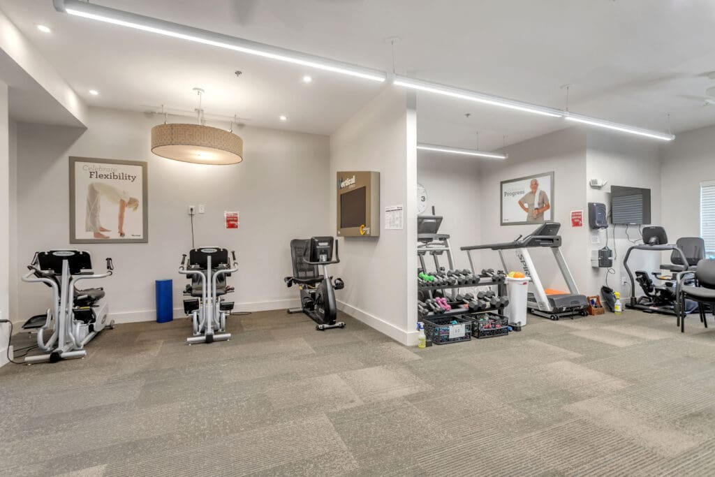 Interior view of a fitness room with equipment