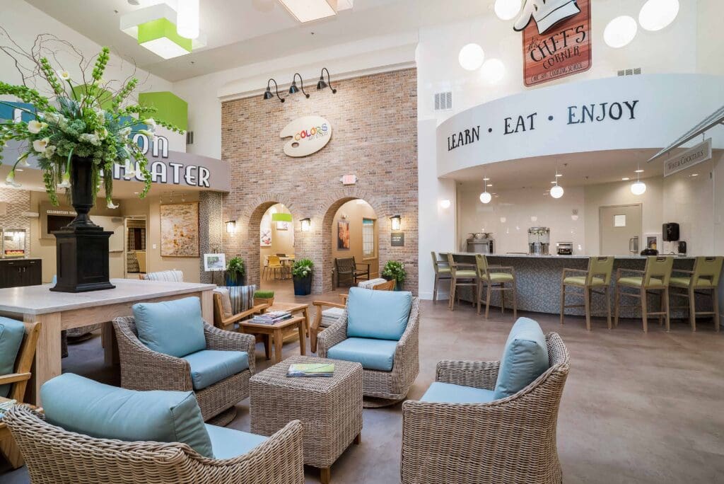 Common area with seating and decorations