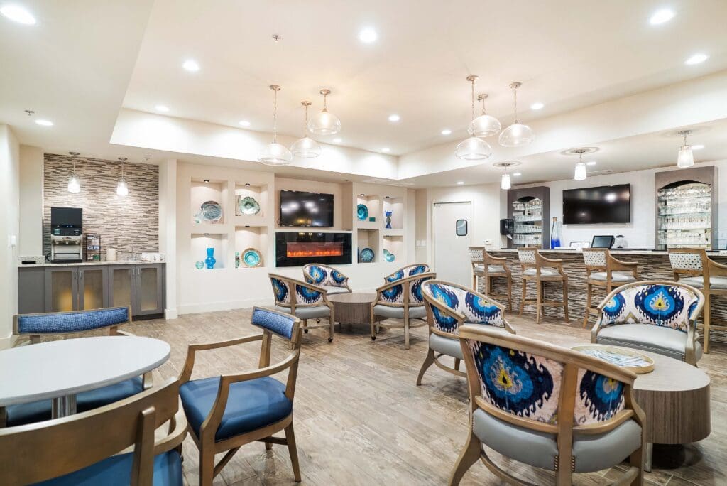 Interior view of a common area with seating