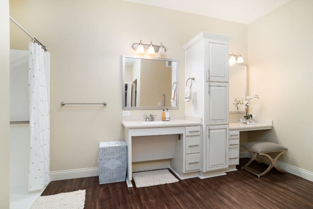 A bright bathroom space in a senior living community